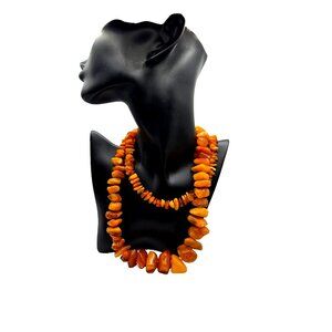 Antique Baltic Amber Necklace 35" Egg Yolk, Butterscotch, Cognac Graduated